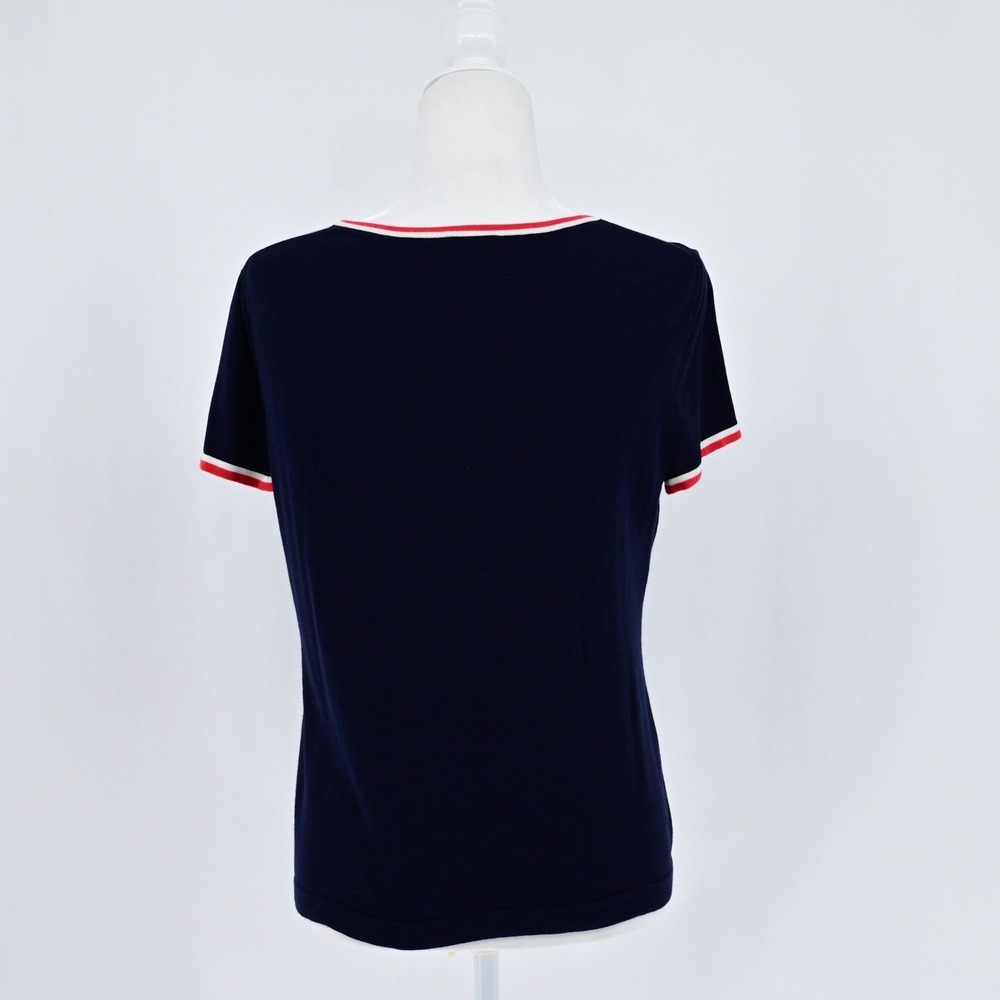 Talbots Preppy Navy Blue Red White Striped Trim Cardigan Shell Twin Set Luxe - Picture 16 of 16